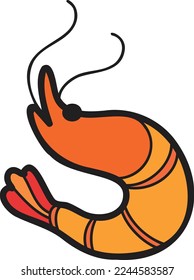 Hand Drawn boiled shrimp or Thai food illustration isolated on background