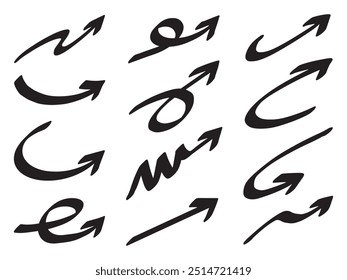 Hand drawn bold arrow mark icons vector, Isolated white background
