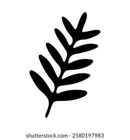 Hand drawn bold black silhouette of stylized leaf with curved edges, isolated on transparent background. Ideal for botanical designs, nature themes, and minimalist art concepts. Vector