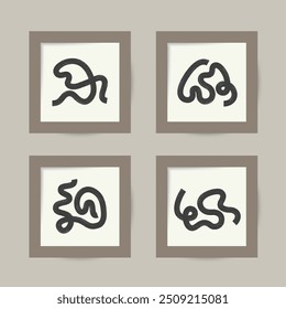 Hand drawn bold brush lines banner, wall art, poster. Abstract grunge wavy curved, geometric shapes.