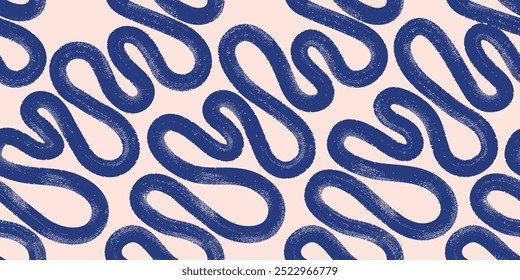 Hand drawn bold brush wavy lines background. Curly curved strokes vector seamless pattern. Abstract organic lines.