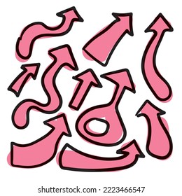 Hand drawn bold pink arrows doodles on white background