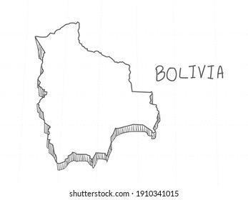 Hand Drawn of Bolivia 3D Map on White Background.