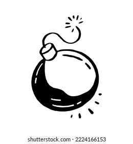 A hand drawn bomb. A bomb concept icon for an explosion. Vector doodle 