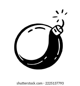 A hand drawn bomb. A bomb concept icon for an explosion. Vector doodle 