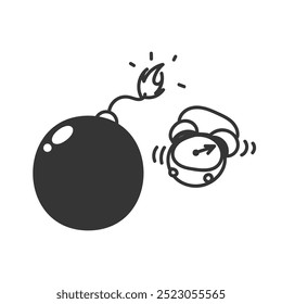 handgezeichnete Bombe explosive Cartoon mit Uhr 
