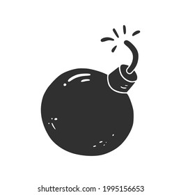 Handgezeichnete Bombe mit Feuerelement. Comic-Doodle-Sketch-Stil. Bomb für Explosionskonzept Symbol. Vektorgrafik.