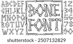 Hand drawn Bones Alphabet and Numbers Vector Illustrations with frame bone decoration