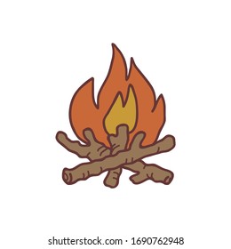 Hand drawn bonfire, sketch colored vector illustration. Camping separate icon, colorful doodle image. Element for using in design, packing, textile, logo.