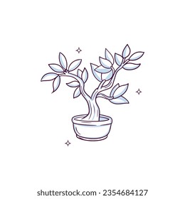 Hand drawn bonsai tree. Doodle Sketch Vector Illustration