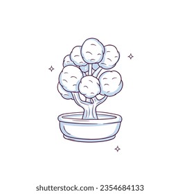 Árbol de bonsai dibujado a mano. Ilustración del vector de esbozo de Doodle