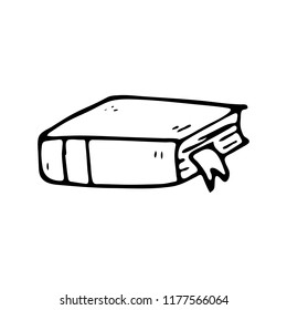 Hand drawn book with a bookmark doodle doodle icon. Hand drawn black sketch. Sign symbol. Decoration element. White background. Isolated. Flat design. Vector illustration.