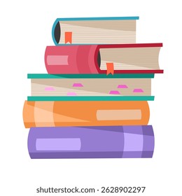 Clipart de livro desenhado à mão isolado no fundo branco. Várias posições do bloco de anotações. Pilha de livros. Livros bagunçados. Materiais para educação, leitura, literatura e tema científico.