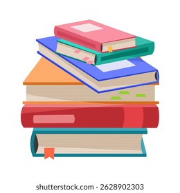 Clipart de livro desenhado à mão isolado no fundo branco. Várias posições do bloco de anotações. Pilha de livros. Livros bagunçados. Materiais para educação, leitura, literatura e tema científico.