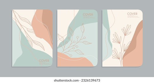 hand drawn book cover template. botanical abstract cover collection. A4 size For books, notebooks, brochures, annuals, planners, catalogs