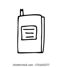 Hand drawn book isolated on a white background. Doodle, simple outline illustration. It can be used for decoration of textile, paper and other surfaces.