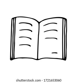 Hand drawn book isolated on a white background. Doodle, simple outline illustration. It can be used for decoration of textile, paper and other surfaces.