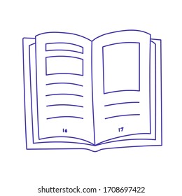 Icono vector lineal del libro dibujado a mano.
Ilustración de Doodle con un contorno azul.