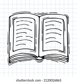 Hand drawn book, notebook. Outline icon. Sketch style. Checkered background. Vector illustration