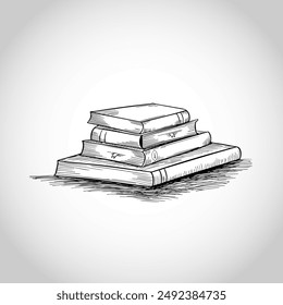 Hand drawn book set collection sketch design background illustration vector