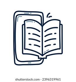 Hand drawn book and smartphone doodle line ill ustration. Book and smartphone doodle icon vector.