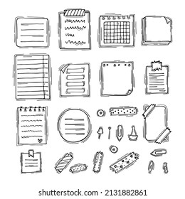 Hand drawn books, documents, notebook and sheets of paper. Stationery. Sketch style. Vector illustration