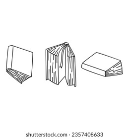 Hand drawn books doodle set. Black color sketch. Line art style. Vector illustration isolated on white background.