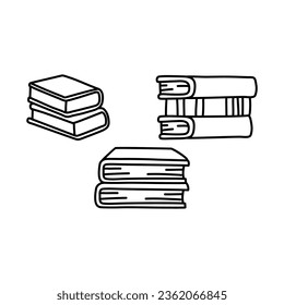 Hand drawn books doodle set Line art style. Vector illustration isolated on white background.