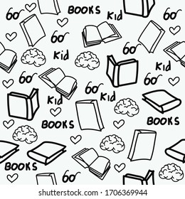 Hand drawn books doodles seamless pattern