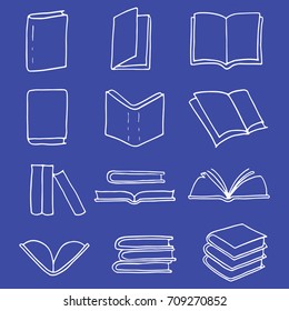 Hand drawn books icon. Vector outline illustration.