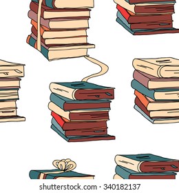 Hand drawn books seamless pattern. Vector illustration