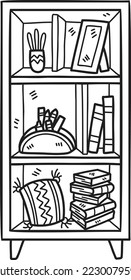 Hand Drawn bookshelf illustration isolated on background