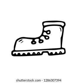Hand Drawn boot doodle. Sketch style icon. Decoration element. Isolated on white background. Flat design. Vector illustration.