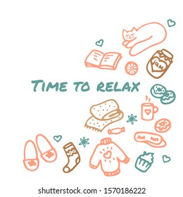 Hand drawn border. Cozy winter and autumn concept