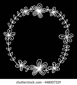 hand drawn border flower on black background