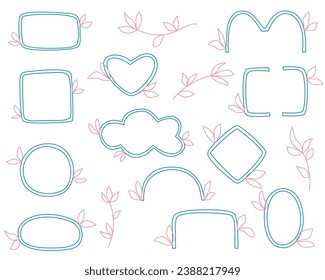 Hand drawn border, frame, circle, heart, leafy twigs