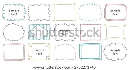 Hand drawn border frames, Doodle sketch picture frame set, Round and square, Vector decoration elements