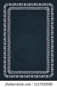 Hand drawn border isolated on chalkboard background. Design element for photo frames, chalkboard menu, greeting cards and home decor.
