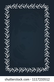 Hand drawn border isolated on chalkboard background. Design element for photo frames, chalkboard menu, greeting cards and home decor.