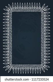 Hand drawn border isolated on chalkboard background. Design element for photo frames, chalkboard menu, greeting cards and home decor.