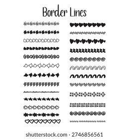 Hand Drawn Border Lines Decorative Dividers Doodle Pattern Set Collection Vector Illustration Black White