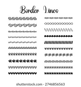 Hand Drawn Border Lines Decorative Dividers Doodle Pattern Set Collection Vector Illustration Black White