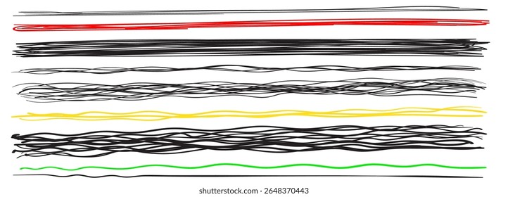 Hand drawn border lines. Doodle wave underline set, vintage squiggle ornament, handdrawn zigzag lines