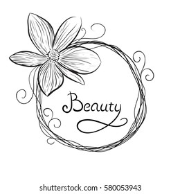 Hand drawn border made with flowers. Floral design