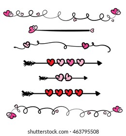 hand drawn border with red and pink love hearts
