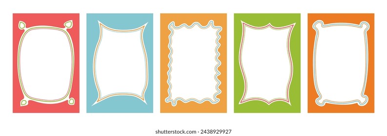 Hand drawn Border set with wavy pattern. Doodle background for social media. Trendy graphic template of curved Frame Textbox. Geometric abstract children creativity.