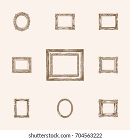 Hand Drawn Border Sketches Set. Collection Of Empty Picture Frames.