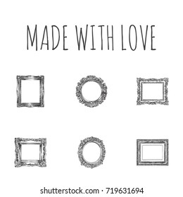 Hand Drawn Border Sketches Set. Collection Of Image, Wallpaper, Decoration And Other Sketch Elements.