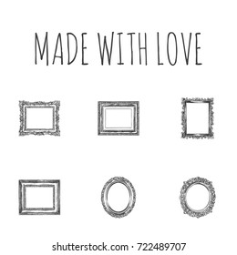 Hand Drawn Border Sketches Set. Collection Of Image, Picture, Circle And Other Sketch Elements.