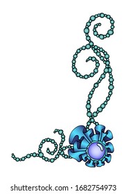 Hand drawn border with textile ruffles, pearls and beads. Decorative isolated flat cartoon vector illustration